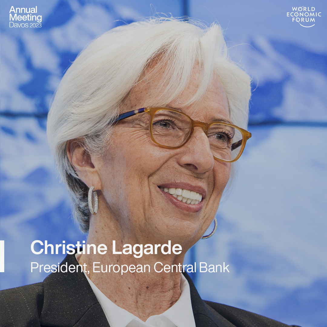 Christine <a href="/Lagarde/">Christine Lagarde</a>, President of the <a href="/ecb/">European Central Bank</a>, will join the 
<a href="/wef/">World Economic Forum</a>’s Annual Meeting on 16-20 January in Davos, Switzerland. wef.ch/wef23 #wef23