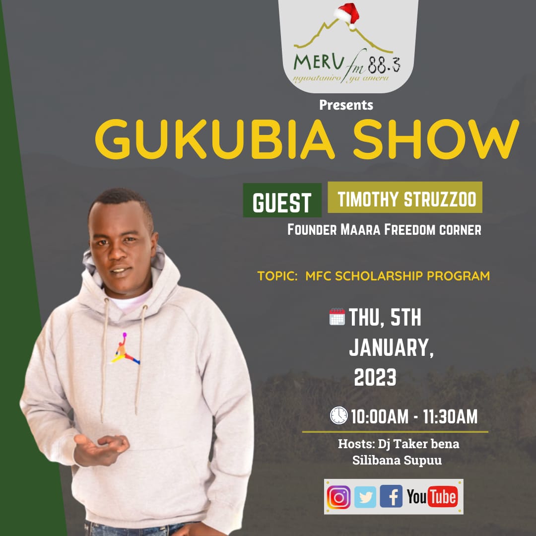NiMutwiri's tweet photo. Kesho, at 10am, Homeboy Prince Tim will be guest on @MeruFmOfficial's #GukubiaShow, with #DJTAKER and #SilibanaSupuu to talk about  #MaaraFreedomCorner and #MaaraBusinessSacco . 
But most importantly about our newest baby, The #MFCScholarshipProgram.
 #TogetherWeRise @KevinNgai4 https://t.co/h1mSkVraz2