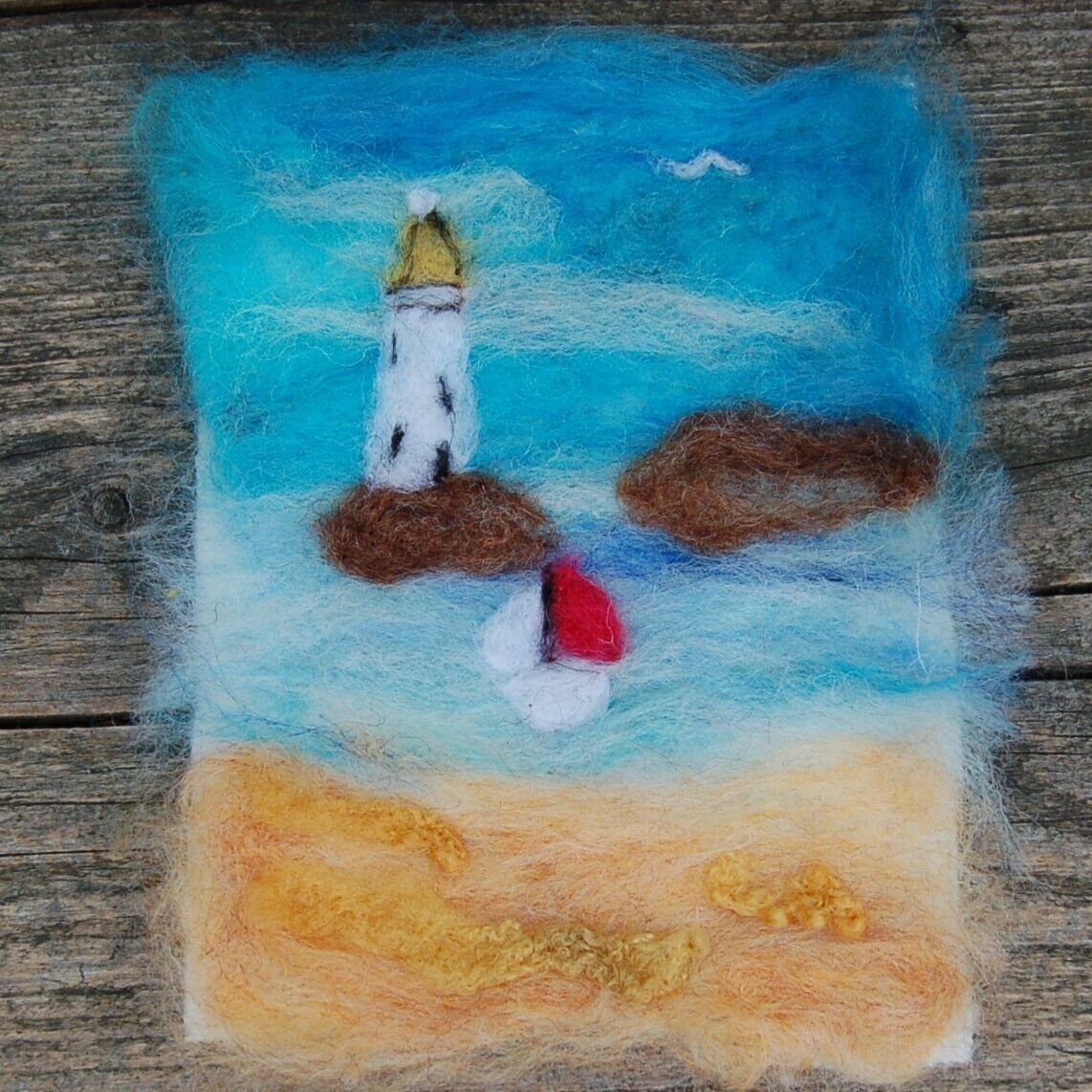 Handmade Needle Felted Picture Sea Shore 5 x 7 ins ebay.co.uk/itm/1854880726… #eBay via <a href="/eBay_UK/">eBay UK</a> 
#fibreart #Lighthouse