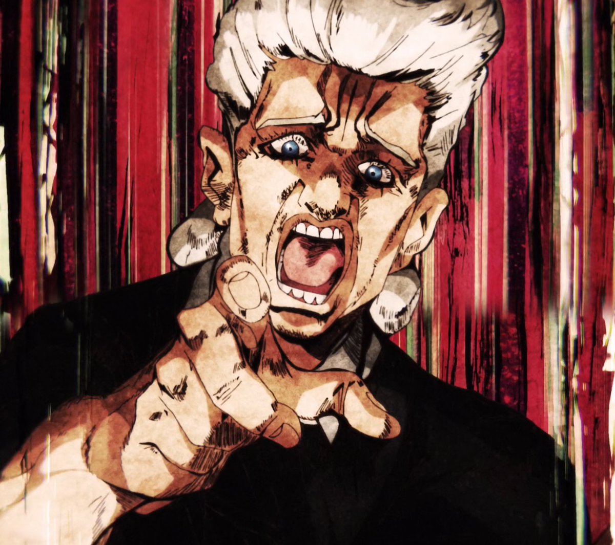 jean pierre polnareff 1boy solo male focus blue eyes pointing open mouth pointing at viewer  illustration images