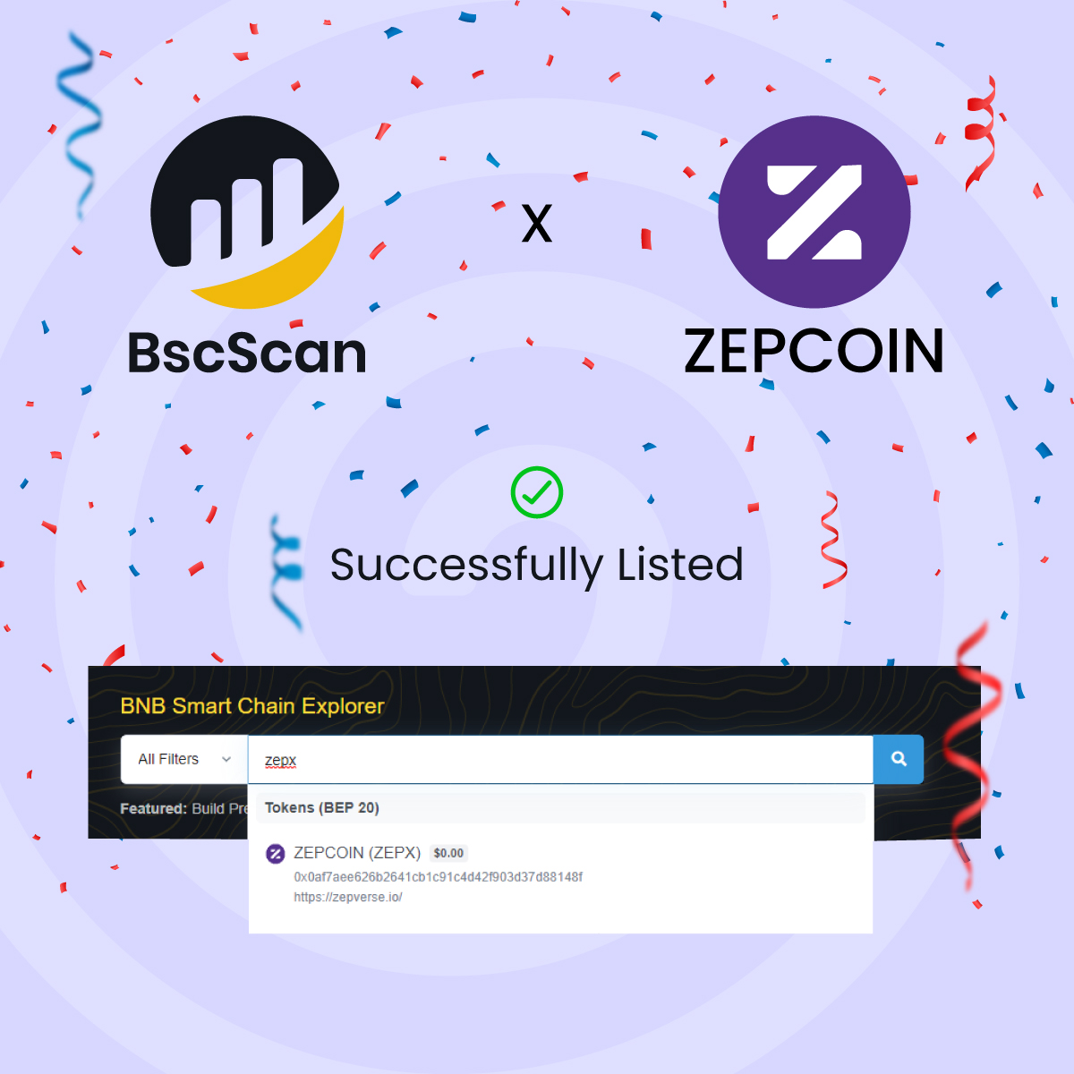 zepcoinofficial's tweet photo. #ZEPX is now officially listed on @bscscan. You're just a search away to get the token.

Go checkout the token and claim for free ZEPX airdrop.
#Crypto #cryptocurrency #Airdrop https://t.co/5LEyMAiV30