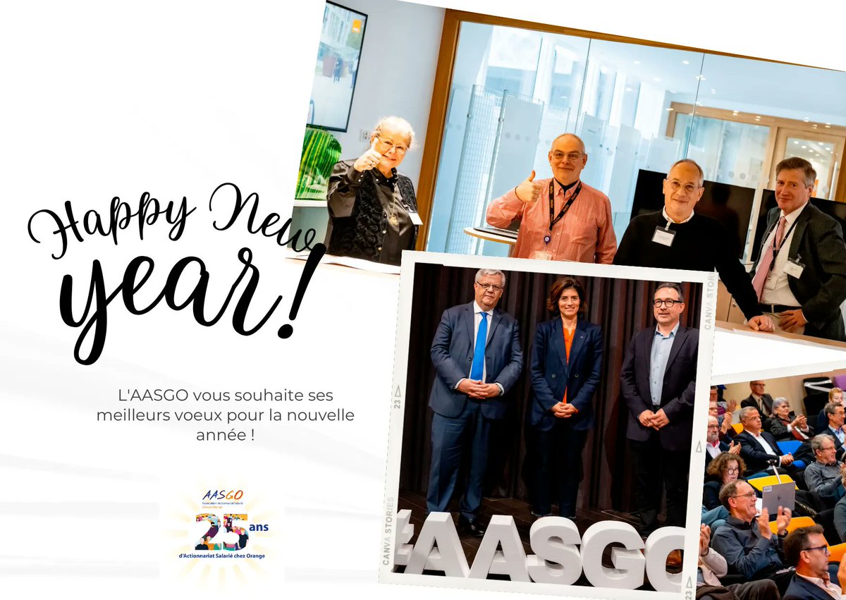 𝐍𝐨𝐭𝐫𝐞 𝐞́𝐪𝐮𝐢𝐩𝐞 de l'AASGO 𝐯𝐨𝐮𝐬 𝐬𝐨𝐮𝐡𝐚𝐢𝐭𝐞 une très belle année 2023, portée par de nouveaux projets, et la chance de voir vos envies se réaliser.
🚀 2023 sera riche d'évènements favorables à l' #actionnariatsalarie et à la démocratie salariale chez #ORANGE !