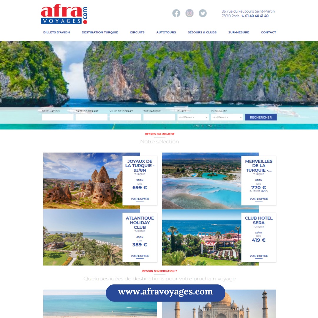 AfraVoyages's tweet photo. Retrouvez une très large gamme de vols, hôtels, séjours, circuits et autotours sur notre nouveau site internet https://t.co/ML8ng0cR2V .
#siteweb#afravoyages#voyages#séjours#circuits#hôtels#instatravel#destinations#turquie#monde https://t.co/5zWF6DU3eP