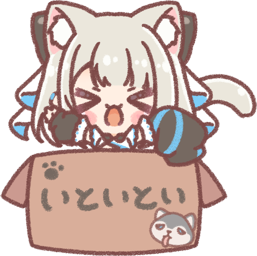 1girl in box > < box cardboard box chibi in container  illustration images