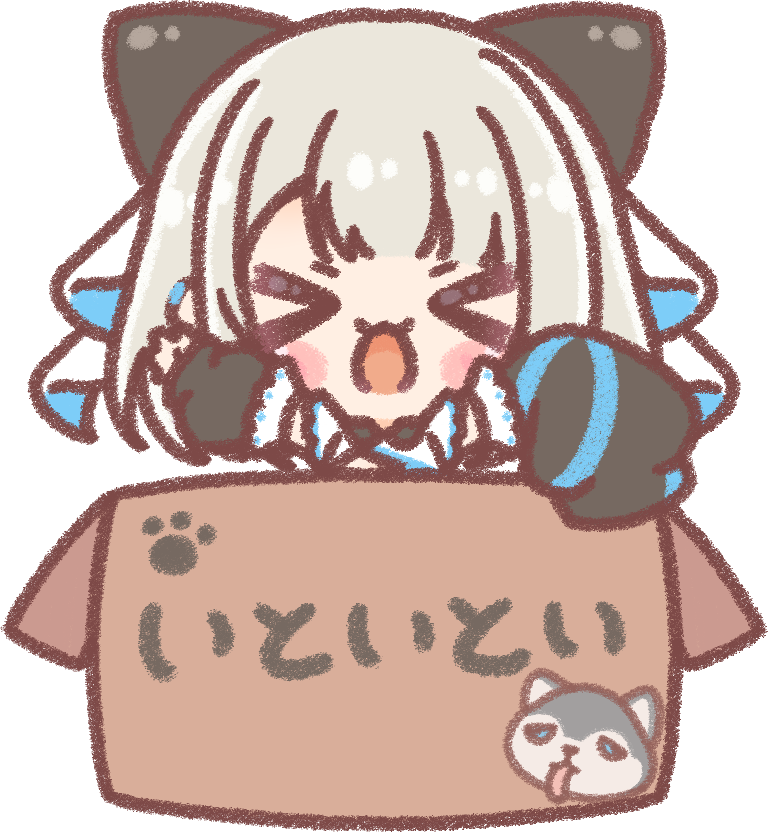 1girl in box > < box cardboard box chibi in container  illustration images