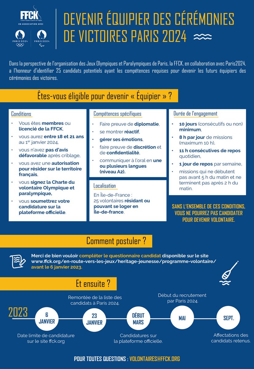 FF_CanoeKayak's tweet photo. Pour rappel, la #FFCK en lien avec 
@Paris2024 identifie des candidats qui deviendront #VOLONTAIRES pour les cérémonies des victoires des #JeuxOlympiquesetParalympiques de #Paris2024 !
Il ne vous reste plus que 2 jours pour candidater sur : https://t.co/GfFKPsdCcX https://t.co/AfkV9TpAZ3