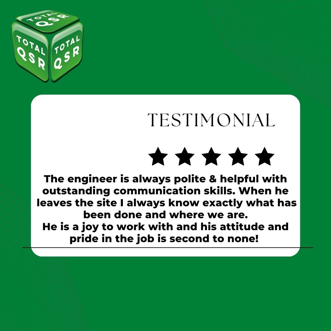 HKengineering7's tweet photo. A great way to start 2023, with some fantastic feedback from one of our customers. 

Thank you for the kind words! 

Keeping You Open For Business 
01225791848
info@totalqsr.co.uk https://t.co/uZoz0mkZzo
