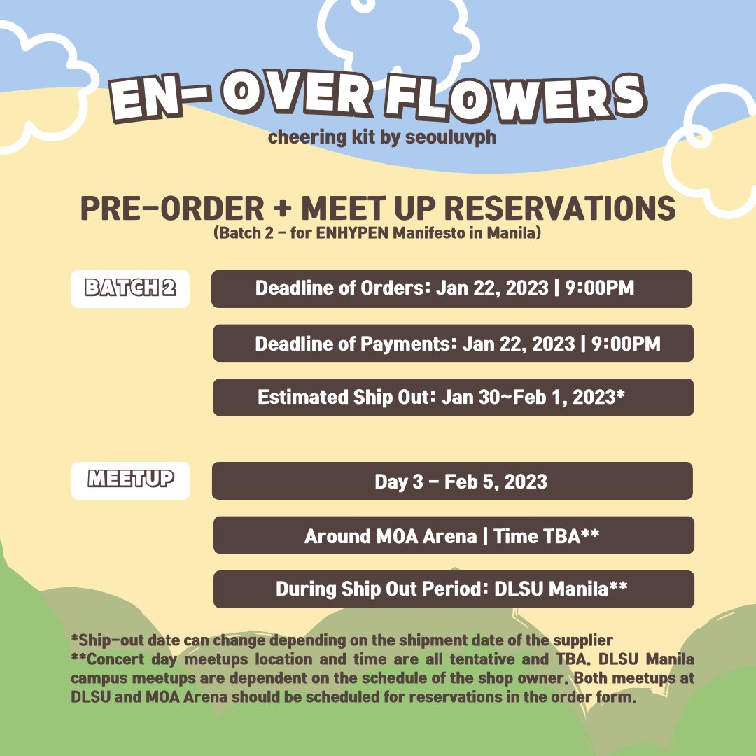 seouluvph's tweet photo. [PH GO] #SLPHGOs help share pls!

🌥EN- Over Flowers Cheering Kit by SEOULUVPH
🤍Php 250^ / ea

- 15x5in / 38.1x12.7cm
- locally made
- details below

📎https://t.co/btchjpJSyX

🏷: wts lfb enhypen enha manifesto in manila mnl moa arena manilafesto sm mall of asia https://t.co/i0QimRDmdx