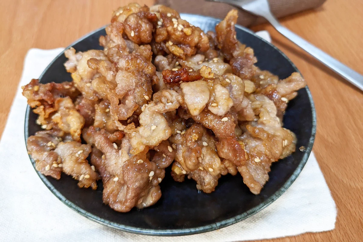 今日のおつまみはこれに決めた！「豚こまの甘辛唐揚げ」。
