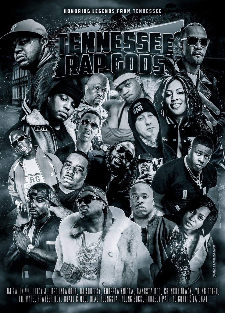 Tennessee Rap Gods Poster I made yrs ago… RIP @GangstaBooQOM 
@DJPAULKOM @therealjuicyj @youngbuck @dareallachat @FrayserBoy
Graphics by @killumbiagfx

#three6mafia #projectpat #gangstaboo #Tennessee #lilwyte #lachat #crunchyblack #rapgods #rapgodposter #youngbuck #youngdolph