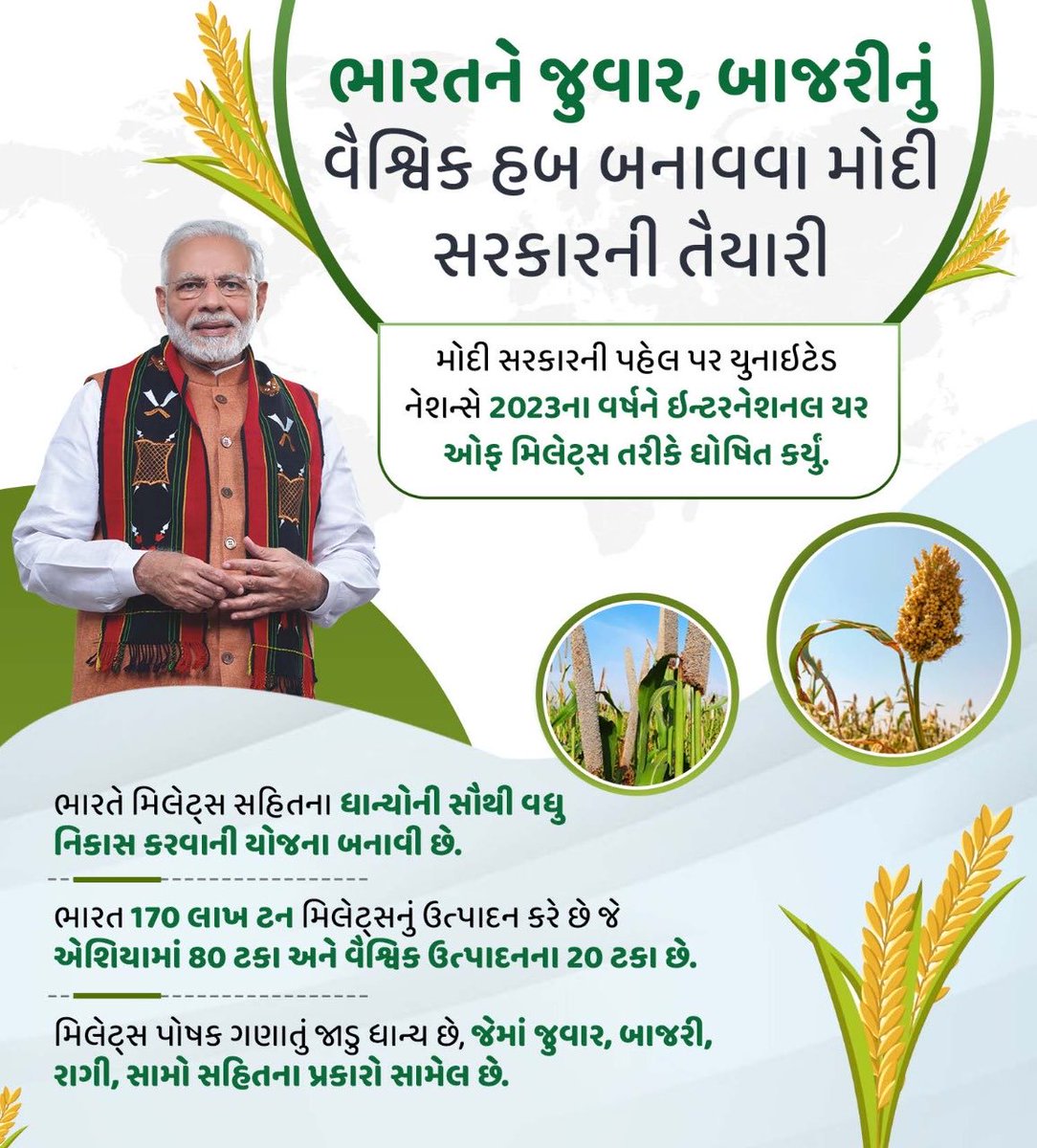 Kalol30118600's tweet photo. ભારતને જુવાર, બાજરી નું વૈશ્વિક હબ બનાવવા મોદી સરકારની તૈયારી  

@narendramodi #PMOIndia #NarendraModiji #PMModi #ModiHaitoMumkinHai #ModiGovt https://t.co/JCjmTwaMqm