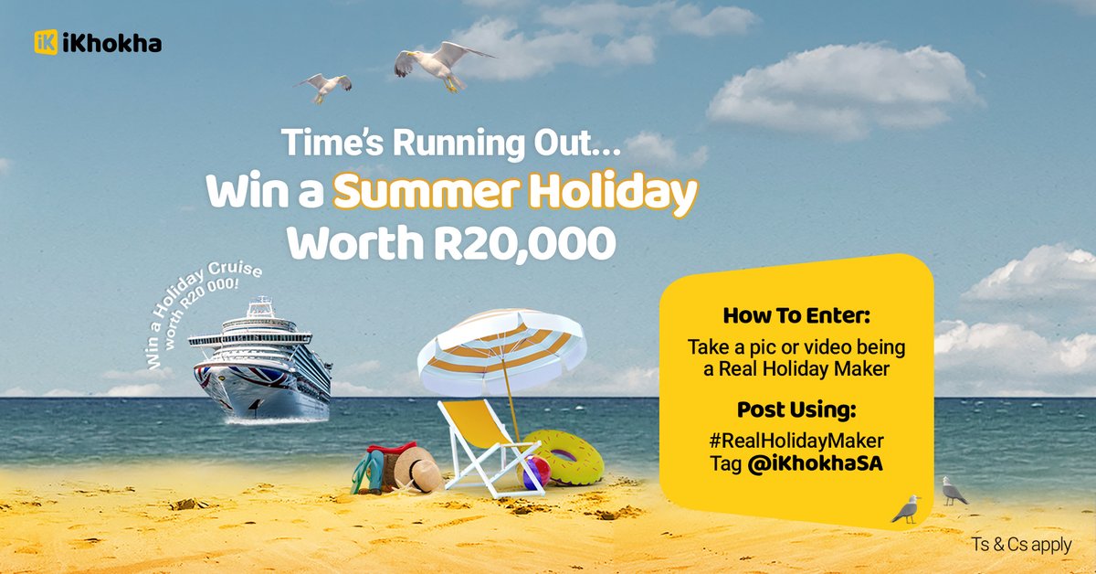 iKhokhaSA's tweet photo. A free trip on a luxury cruise ship worth R20 000 is still up for grabs 👀
Last chance to show that you're the #RealHolidayMaker who deserves to be a real holiday taker! Here's how to enter: https://t.co/2vBjywZBff