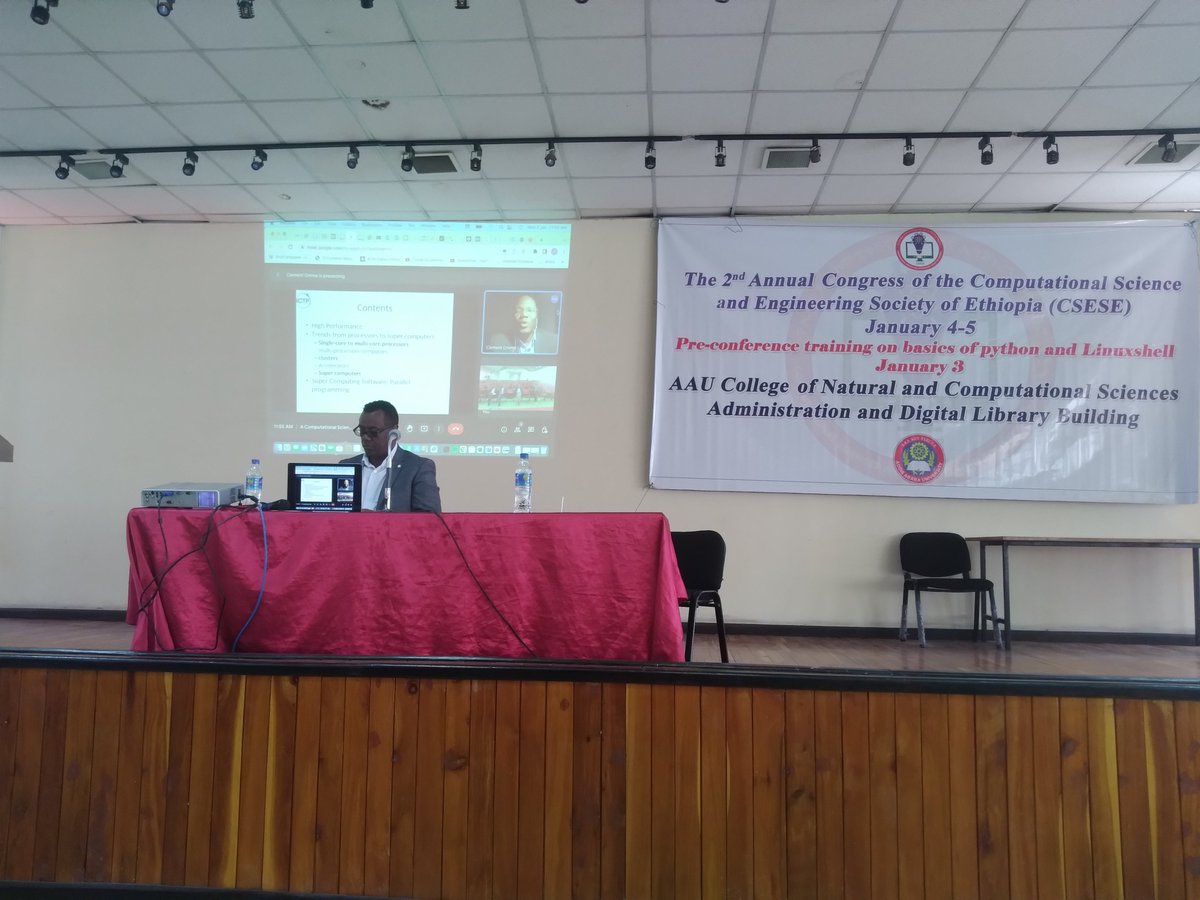 mesfindiro's tweet photo. A keynote speaker clement onime from @ictpnews presented about High performance and super computing at 2nd annual congress of #CSESE virtually. #HPC #ML #DataScience #AAU #Ethiopia 🇪🇹 https://t.co/N659QSo7UJ