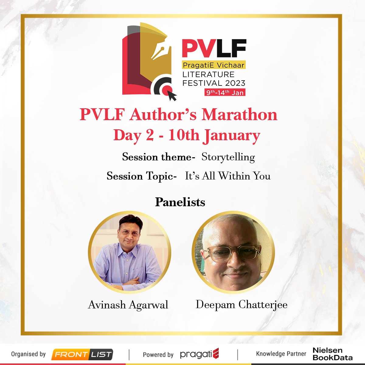 frontlistIN's tweet image. Tune into the session on Day 2 of the PVLF Author’s Marathon 2023 on 10th January 2023 on our website:

frontlist.in

#FrontlistMedia #PVLF2023 #AuthorsMarathon #Session #Panelists