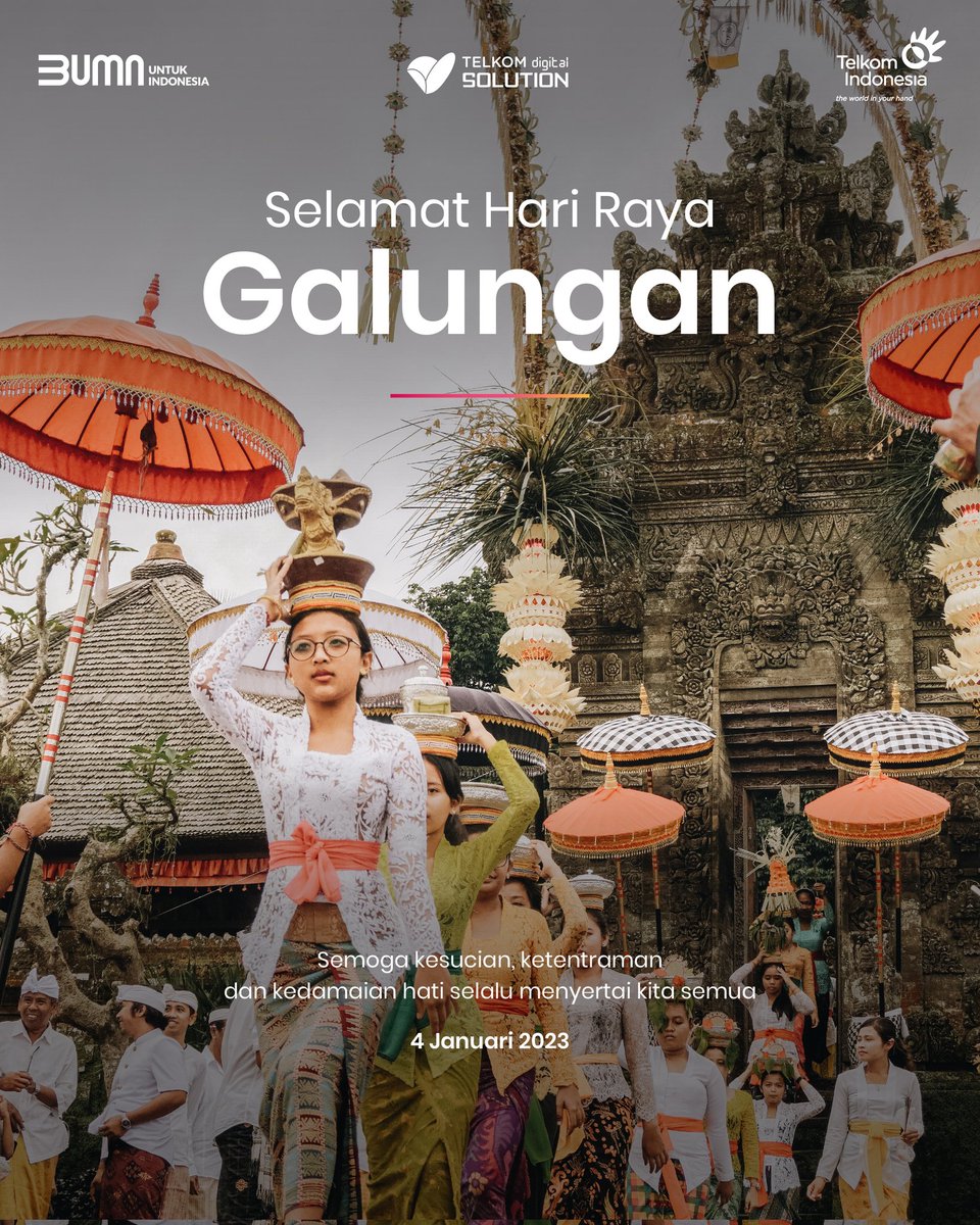 TelkomSolution's tweet photo. Rahajeng Rahina Galungan lan Kuningan. Dumogi sami polih kerahayuan ring rahina becik puniki.

Selamat #HariRayaGalungan dan Kuningan. Semoga ajaran Dharma selalu menjadi penuntun kita untuk meraih keharmonisan, kedamaian, dan kesejahteraan dalam hidup.

#TelkomDigitalSolution https://t.co/kwZCmrmG1i