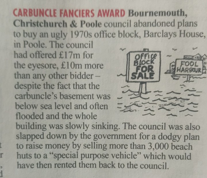 fartycat's tweet photo. Congratulations @BCPCouncil for winning Private Eye's Carbuncle Fanciers Award in Rotten Boroughs Awards 2022 https://t.co/oYavHDJraO