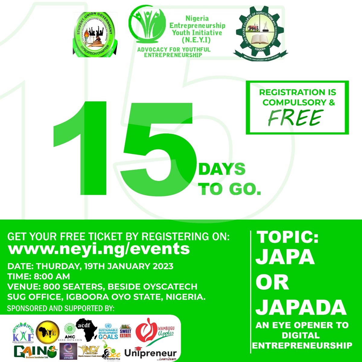 tweet_neyi's tweet image. Stop playing !

 Go Register for 
neyi.ng/events .

Registration na compulsory, because na ticket you go use enter this great entrepreneurship summit wey go dey happen for Oyo State College of Agriculture and Technology . 

#neyi #oyscatech #succulent #sug