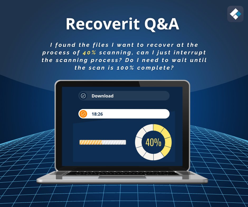 WS_Recoverit's tweet photo. #HowToRecoverit
Q: I found the files I want to recover at the process of 40% scanning, can I just interrupt the scanning process?
A: Sure, you can stop anytime once you find the files you want to recover, Step: check it -- click Preview -- Recover.
#Wondershare #recoverit #QA https://t.co/4nBnve5v3Y