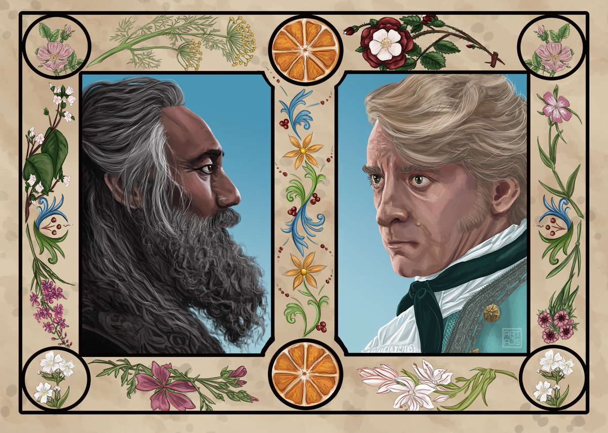 anakudou's tweet photo. Floriography: A tale of two Pirates.  An #ofmd piece done for the Spring Tides zine.  Digital copies still available! https://t.co/bowrAqQTRz https://t.co/JLaP9zIYo0