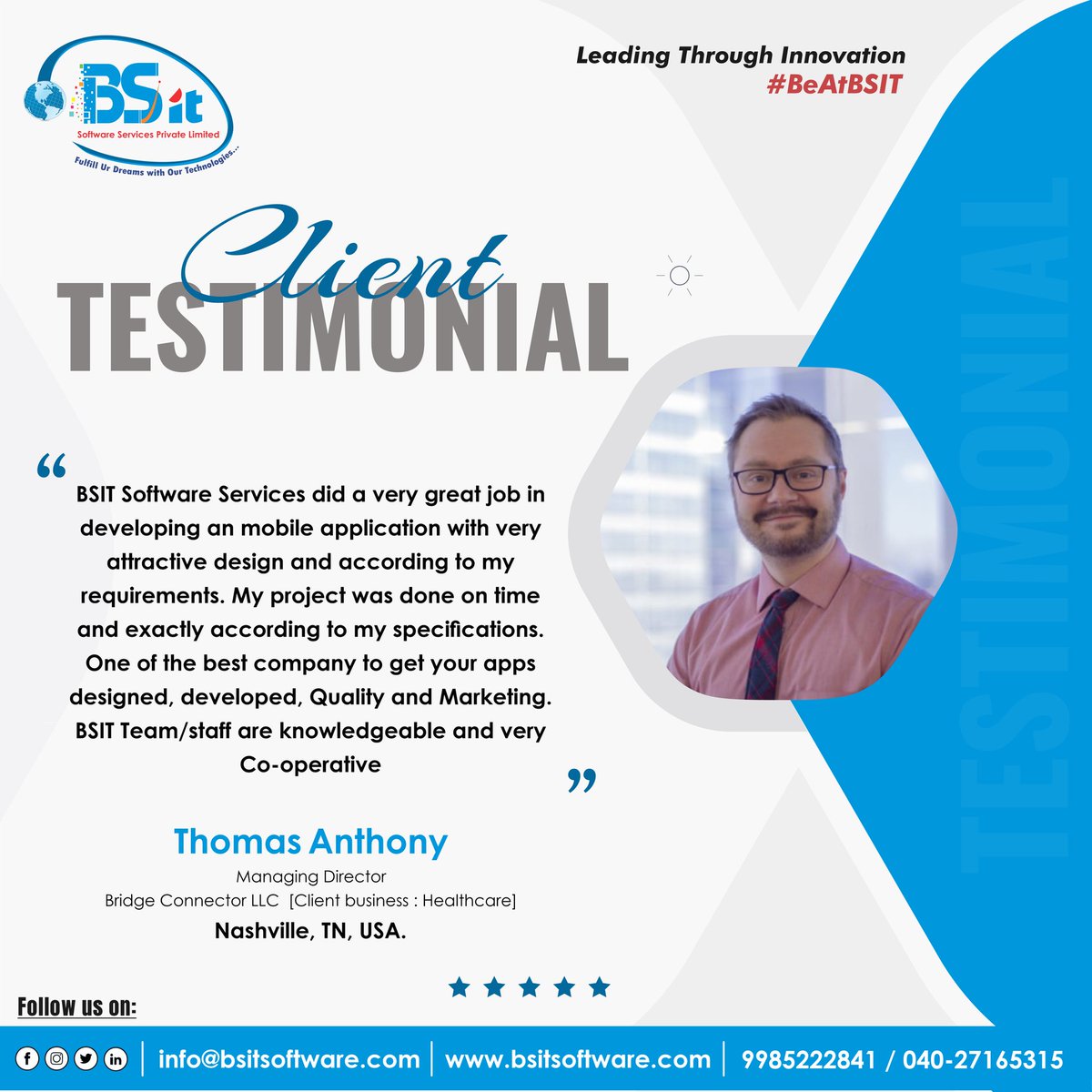 bsitsoftware's tweet photo. Thank you Mr.Thomas Anthony your valuable feedback.
Your trust in us motivates our team to excel.
#review #clientreview #clienttestimonial #clientfeedback #clientrecommendation #businessreview #feedback #testimonial #clientlove #customerreviews #clientsatisfaction #happycustomers https://t.co/MH4DFKDBlp