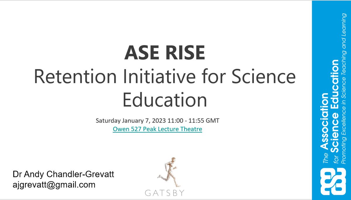 I'm presenting  -What can we do to retain our science teachers?
Find out what we know and what we can do <a href="/theASE/">The ASE</a> #ASEConf2023 
Sat 17 January 
11:00 - 11:55 
Owen 527 Peak Lecture Theatre
sched.co/18c3V
See you there?