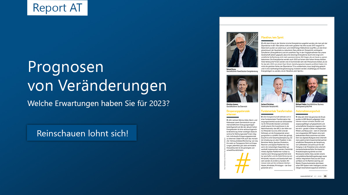 Welche Erwartungen haben Sie für 2023? Welche Themen werden Sie bei ihren Kunden und in der Wirtschaft positiv adressieren können? Der Energie Report hat in der Energiewirtschaft und Industrie nachgefragt. Mit dabei unser Geschäftsführer Michael Finkler: hubs.li/Q01wyhNc0