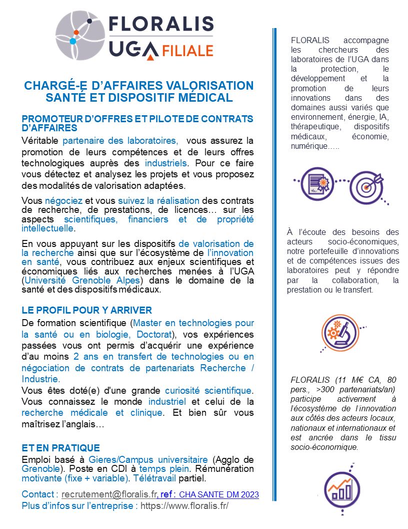 Floralis (@floralistto) on Twitter photo #Recrutement Vous êtes chargé-e d’affaires #valorisation #Sante spécialisé #biologie ou #DM? Rejoignez notre équipe!
#CDI #tempsplein à pourvoir dès que possible
-floralis.fr/actus/details/…
-floralis.fr/actus/details/…
N'hésitez pas à partager auprès de votre réseau!
#Emploi #Grenoble #Recrutement Vous êtes chargé-e d’affaires #valorisation #Sante spécialisé #biologie ou #DM? Rejoignez notre équipe!
#CDI #tempsplein à pourvoir dès que possible
-floralis.fr/actus/details/…
-floralis.fr/actus/details/…
N'hésitez pas à partager auprès de votre réseau!
#Emploi #Grenoble