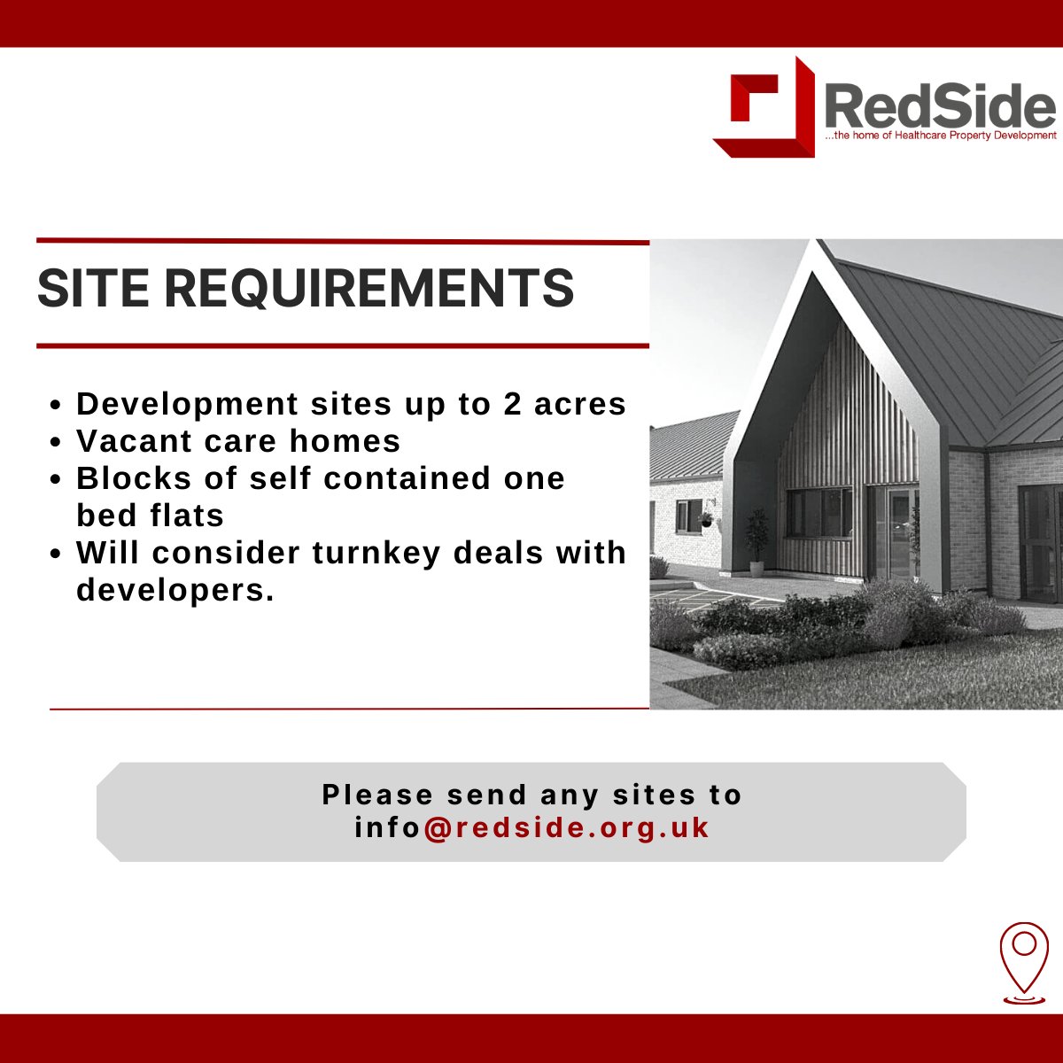 Happy New Year to everyone!

The RedSide team are now interested in pursuing new sites to add to our development pipeline.

Please see below for requirements - and contact us at info@redside.org.uk if you would like to discuss anything with us!

#property #development #realestate