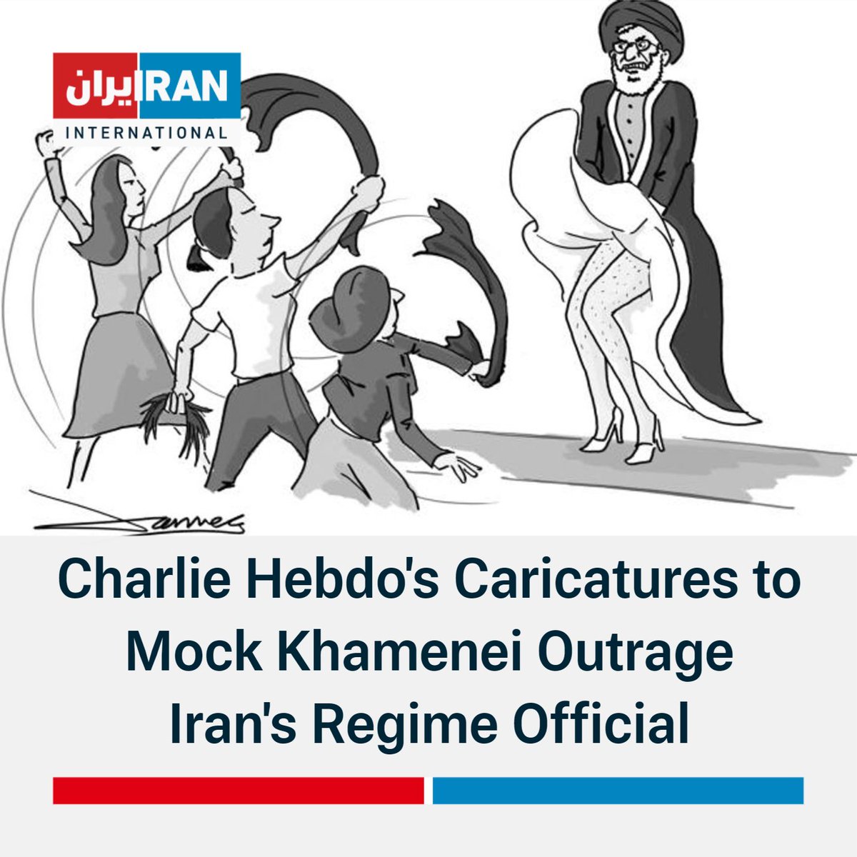 IranIntl_En's tweet image. French satirical magazine @Charlie_Hebdo_ will publish a special issue Saturday, featuring caricatures mocking Ali Khamenei. The artworks have outraged Iran's FM @Amirabdolahian who warned Macron's gov't &amp;amp; said the "offensive" move will not go unanswered.  iranintl.com/en/202301033749