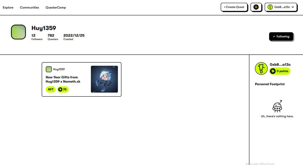 🧐 Anh em hay sử dụng Quest3 để săn Airdrop thì có thể đi qua và để lại cho mình 1 follow nhé:

app.quest3.xyz/Huy1359

Hiện tại kênh vẫn đang diễn ra chương trình GA đến hết ngày 6/1 và sắp tới sẽ có rất nhiều Campaign về Airdrop, mong anh em ủng hộ ạ