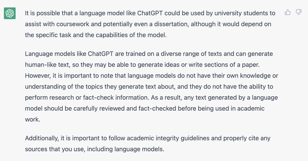 shems42's tweet photo. I wonder if ChatGPT can help University students with course work and even their dissertation? https://t.co/ZdE14YhvtN