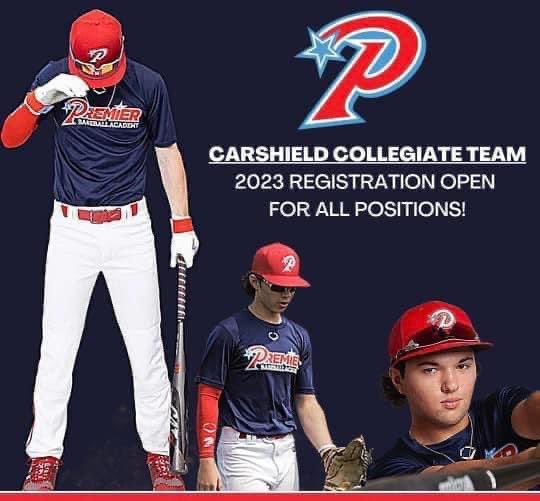 Registration for our 2023 PSA Collegiate Team is still open but filling up quickly! All games will be played at Carshield Field in O’Fallon, MO. If you will be in college in the fall of 2023, sign up below:

✍🏻🔗:  premierbaseball.academy/collegiate-team