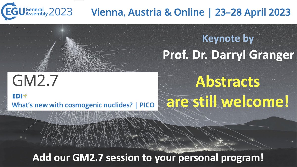 Gerald Raab (@gr_science) on Twitter photo ONLY a few days left...
...to submit your #EGU23 abstract (until January 10th). Get excited about our invited speaker from <a href="/PurdueEAPS/">Purdue EAPS</a>.
Please feel free to add our session to your personal program: meetingorganizer.copernicus.org/EGU23/session/…
<a href="/EGU_Climate/">EGU Climate Division</a> <a href="/EuroGeosciences/">European Geosciences Union</a> <a href="/EGU_GM/">EGU Geomorphology</a> @younggeomorph ONLY a few days left...
...to submit your #EGU23 abstract (until January 10th). Get excited about our invited speaker from <a href="/PurdueEAPS/">Purdue EAPS</a>.
Please feel free to add our session to your personal program: meetingorganizer.copernicus.org/EGU23/session/…
<a href="/EGU_Climate/">EGU Climate Division</a> <a href="/EuroGeosciences/">European Geosciences Union</a> <a href="/EGU_GM/">EGU Geomorphology</a> @younggeomorph