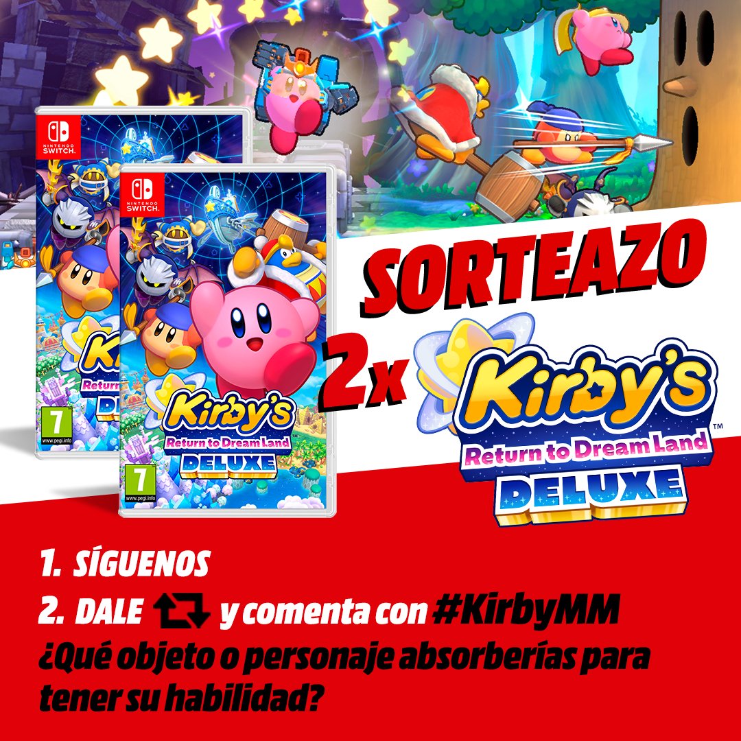 🔴SORTEAZO 2⃣ x #Kirby's Return to Dream Land Deluxe para que flipes con la nueva habilidad de copia Meca 🤖

👉Síguenos
👉Dale RT y comenta con #KirbyMM ¿Qué objeto o personaje absorberías para tener su habilidad?

¡Participa solo hoy!🍀

Resérvalo aquí➡️ bit.ly/KirbysReturnTo…
