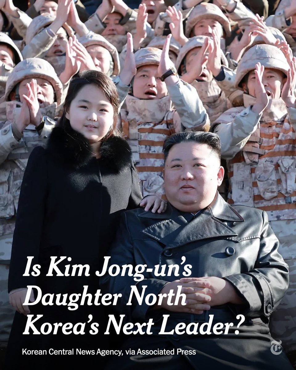 nytimes's tweet photo. North Korea published photos of the country's leader, Kim Jong-un, and his young daughter visiting a nuclear missile facility. The girl's name and age have not yet been reported.

That was enough to raise questions about whether she could be his successor. https://t.co/U51tAhdj0T https://t.co/PdZFJK9bef