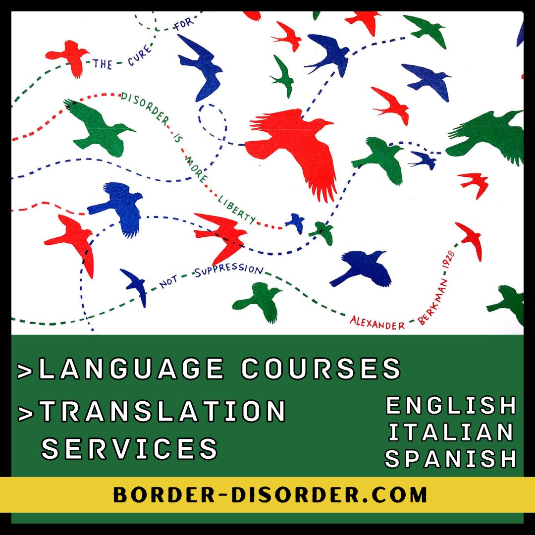 BorderDisorder1's tweet photo. Corsi di lingua e servizi di traduzione.

🔥 Propositi per il nuovo anno:
✳ Imparare una nuova lingua
✳ Abolire lo stato
✳ Demolire tutte le prigioni

#noborders #senzafrontiere #imparainglese #imparareinglese #imparaitaliano #imparareitaliano #imparaspagnolo #impararespagnolo https://t.co/ZDQ9dlz7l5
