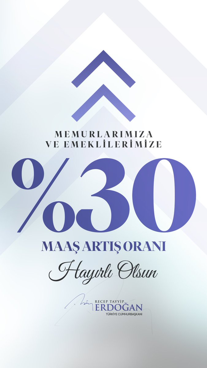 Memurlarımızın ve tüm emeklilerimizin 2023’ün ilk yarısını kapsayan maaş artış oranı %30 olarak uygulanacaktır.

Yeni memur ve emekli maaş oranımız çalışanlarımıza, emeklilerimize, milletimize hayırlı olsun.