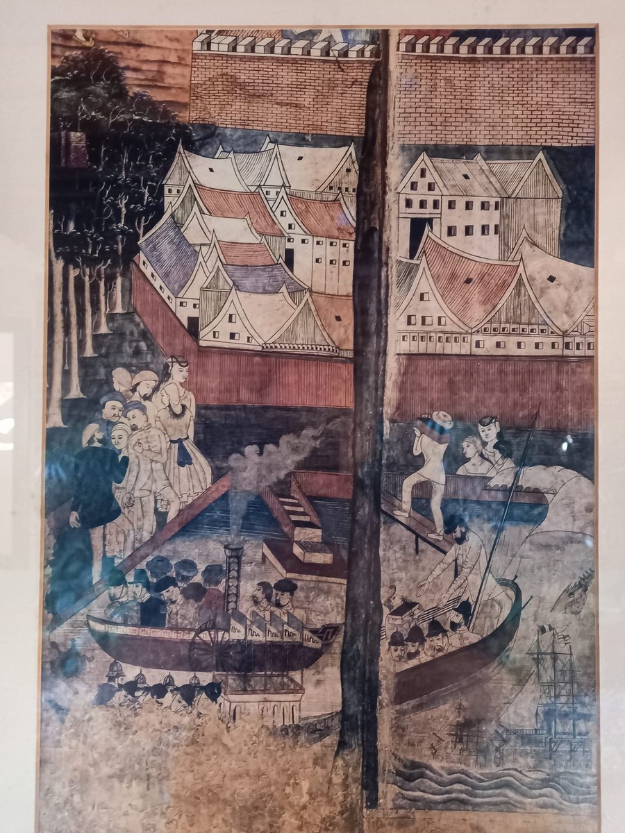 PMonty18's tweet photo. Nan Wat Phumi Temple Mural image of ships. The Wat in a cruciform ubosot which was constructed in 1596 and restored during the reign of Chao Ananta Vora Ritthi Det (1867-1875). Located in #Nan, #Thailand https://t.co/vt8R55Btwe
