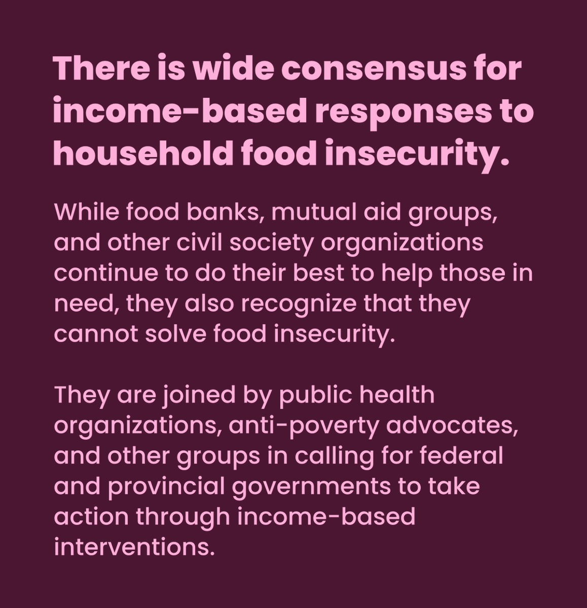 While food banks continue their best to help those in need, they also recognize they cannot solve food insecurity. They are joined by public health, anti-poverty advocates &amp; others calling for government to take action through income-based interventions. proof.utoronto.ca/food-insecurit…