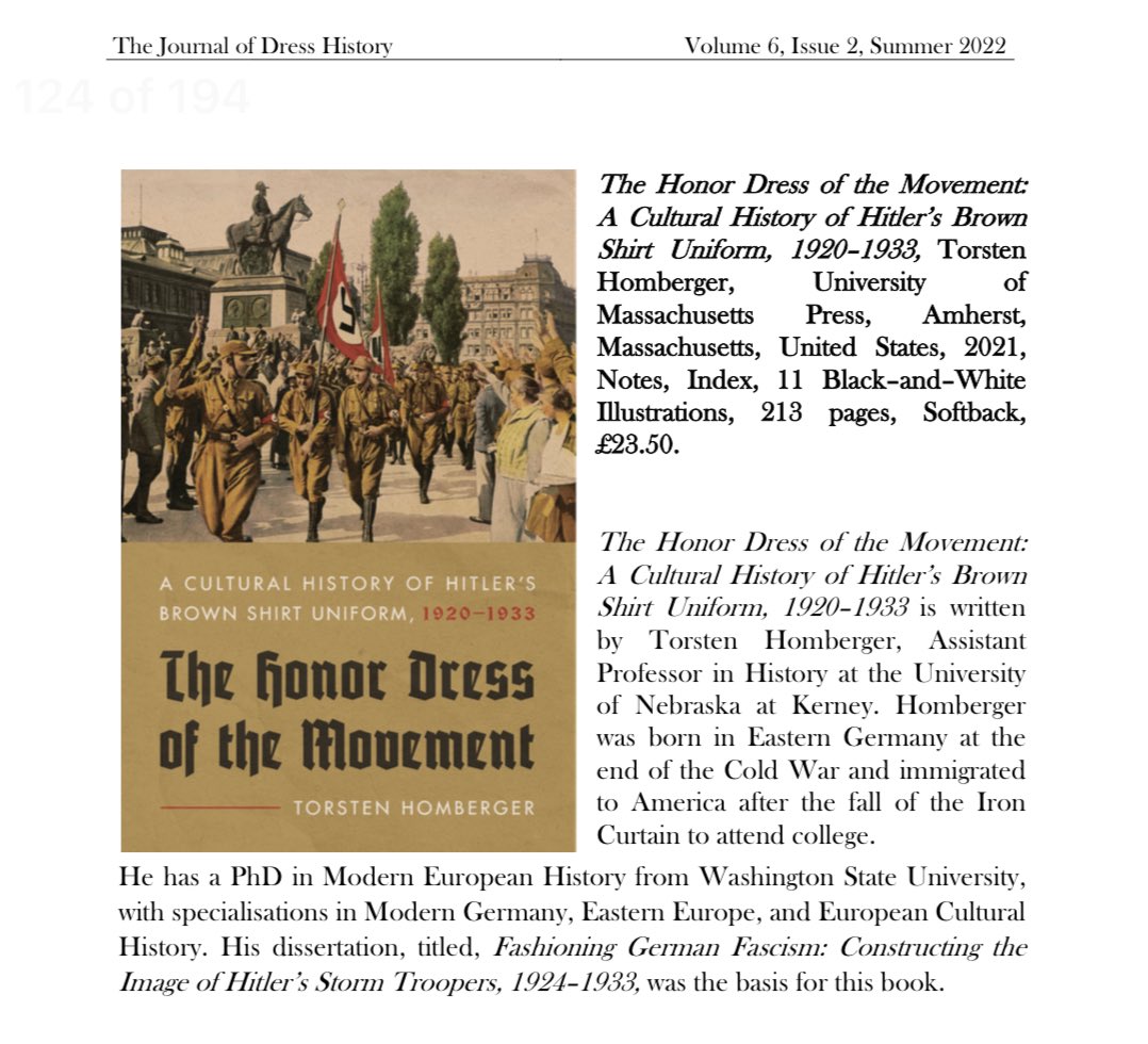 I don’t know how the release of this slipped by me, but my book review of ‘The Honor Dress of the Movement,’ was published in the summer issue of The Journal of Dress by the Association of @DressHistorians. Starts on page 120. 

dresshistorians.org/wp/wp-content/…