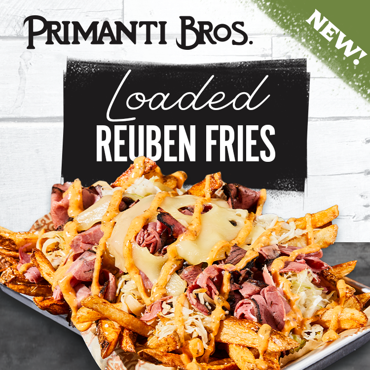 primantibros's tweet photo. Hang out here long enough and you're bound to get loaded! Introducing the NEW Loaded Reuben Fries. It's a pile of our fresh-cut Almost Famous fries topped with pastrami AND corned beef, melty Swiss cheese, grilled coleslaw and parmesan horseradish mayo.

#Reuben #NewMenuItem https://t.co/5Zuf7WZJUe