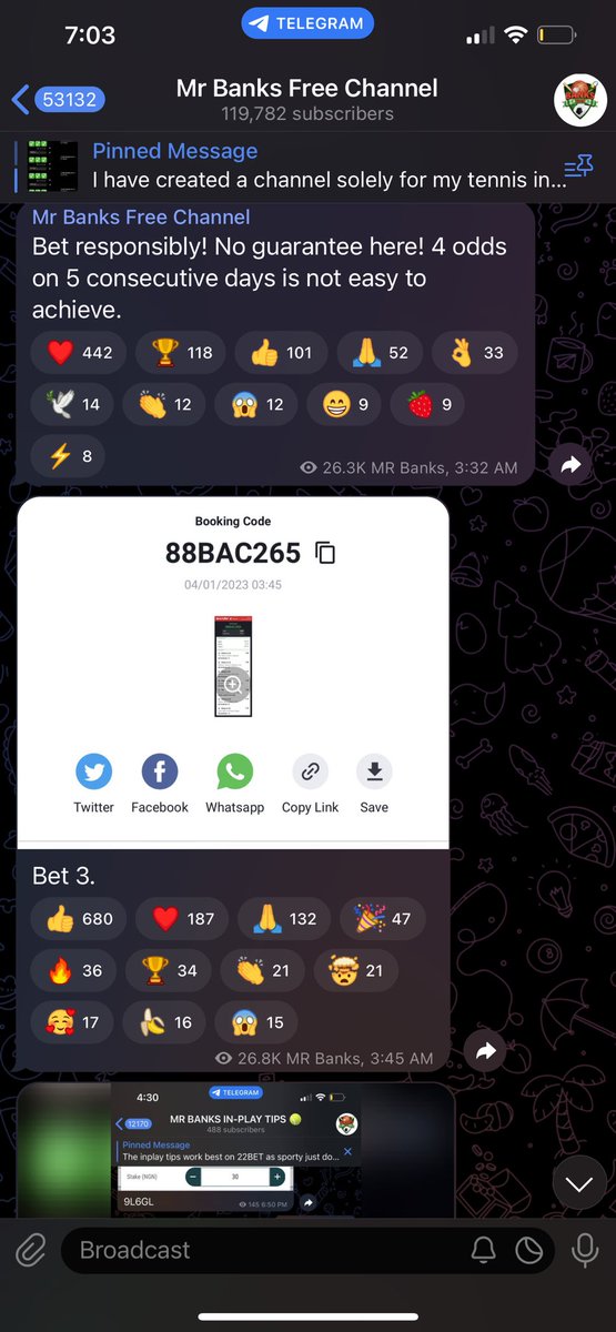 Rollover bet 1 🍏🍏🍏
Rollover bet 2 🍏🍏🍏
Rollover bet 3 🍏🍏🍏

1k = 67k 
10k = 667k 
50k = 3.4M 

Congratulations ✅✅✅

Ready for day 4 ? Let’s get 3k RTs 

Join the telegram channel t.me/MrbanksFreeCha…