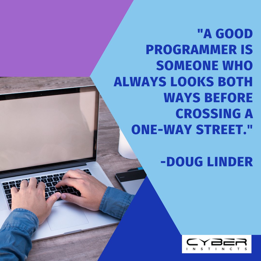 CyberInstincts1's tweet photo. "A good programmer is someone who always looks both ways before crossing a one-way street." -Doug Linder
#programmer #coding #developer #coder #python #javascript #code #javae #cyberinstincts #programmers #tech #DougLinder #Gothenburg #webdesign #softwareengineer #Sweden https://t.co/C79Vk3Y1B0
