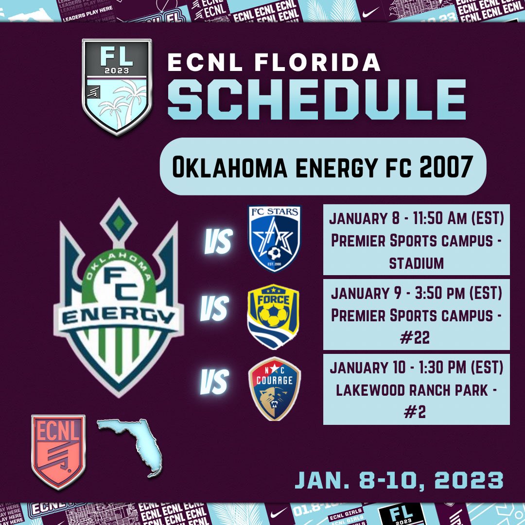 OEFC 07 / 06 Girls ECNL - 2025 - 26 (@oefc07_06gecnl) on Twitter photo A few more training sessions and then off to Florida! #ECNLFL 🏝️🌊
<a href="/ECNLgirls/">ECNL Girls</a>
<a href="/TheSoccerWire/">SoccerWire</a>
<a href="/ImCollegeSoccer/">College Soccer Truth ™</a>
<a href="/PrepSoccer/">Prep Soccer ⚽️</a>
<a href="/TopDrawerSoccer/">TopDrawerSoccer</a>
<a href="/Oklahoma_FC/">Oklahoma Energy FC</a>
<a href="/OEFCGirlsECNL/">Oklahoma Energy FC Girls ECNL</a>
<a href="/ECNLTexas/">ECNL Girls Texas Conference</a>
<a href="/Imyouthsoccer/">ECNL/GA/Recruiting/College Soccer</a> A few more training sessions and then off to Florida! #ECNLFL 🏝️🌊
<a href="/ECNLgirls/">ECNL Girls</a>
<a href="/TheSoccerWire/">SoccerWire</a>
<a href="/ImCollegeSoccer/">College Soccer Truth ™</a>
<a href="/PrepSoccer/">Prep Soccer ⚽️</a>
<a href="/TopDrawerSoccer/">TopDrawerSoccer</a>
<a href="/Oklahoma_FC/">Oklahoma Energy FC</a>
<a href="/OEFCGirlsECNL/">Oklahoma Energy FC Girls ECNL</a>
<a href="/ECNLTexas/">ECNL Girls Texas Conference</a>
<a href="/Imyouthsoccer/">ECNL/GA/Recruiting/College Soccer</a>