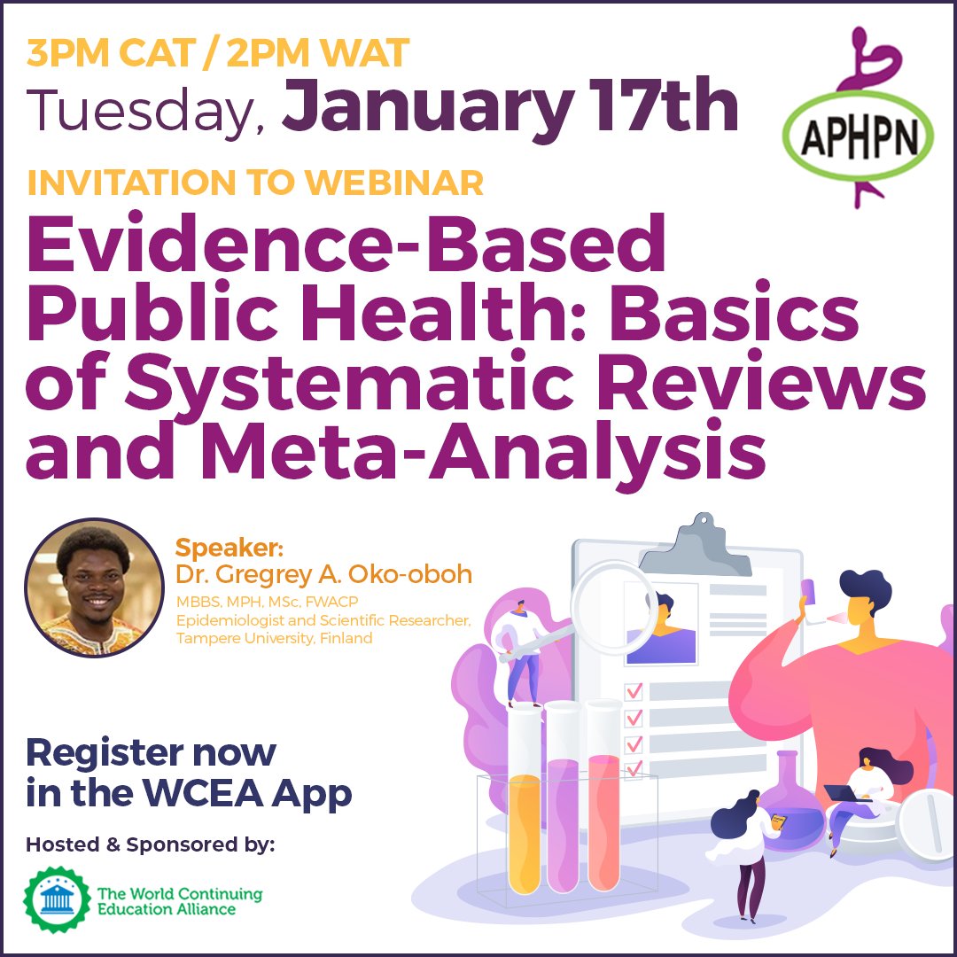 WorldCEAlliance's tweet photo. 📣WCEA #webinars are back!

We start the year with the first webinar, sponsored and hosted by WCEA &amp; @AphpnN 
#nigeria 
We invite you to register in advance on the #CDP portal and on the #WCEAapp.

🔜. See you on January 17, at 2 PM West Africa Time
#cpdtraining #wceateam https://t.co/CJMUgas248