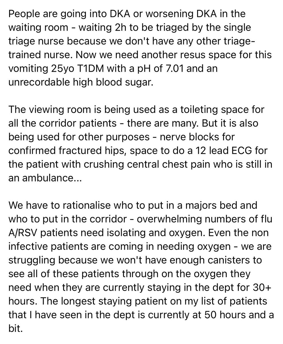 EmergencyMedDr's tweet photo. Views from doctors working in the #NHSOnLifeSupport 🩺 

‘I am unwilling running the NHS Hunger Games of who will die first and how…’

This cannot go on. Share, RT, allow these doctors’ voices to be heard. 

Shared w/ permission https://t.co/sLtN3Kgg5R