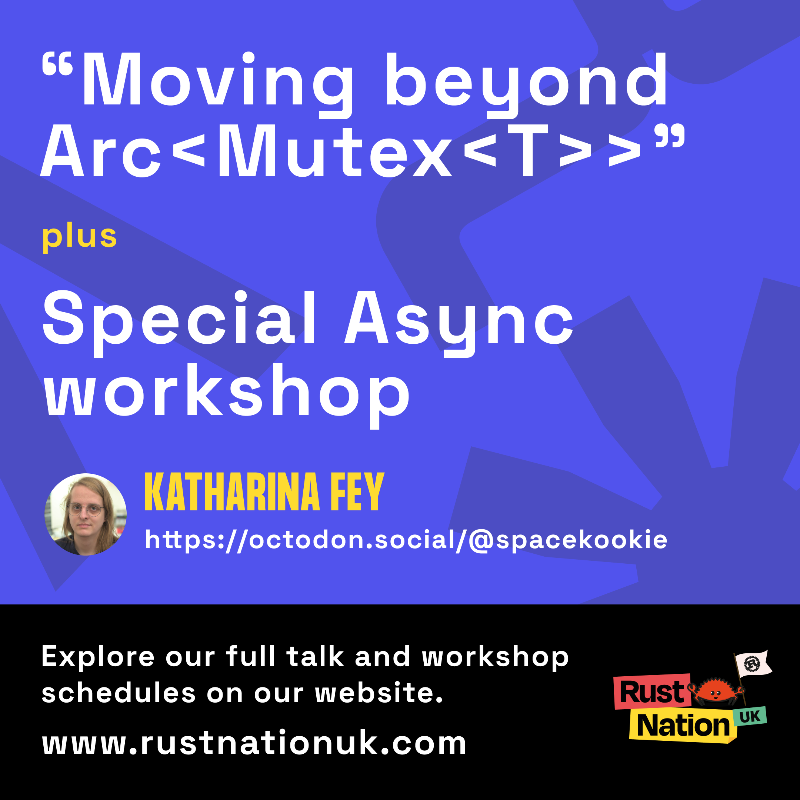 RustNationUK's tweet photo. Rust Nation is the UK’s first conference dedicated to the Rust Language. We are proud and excited to host talks, tutorials and workshops from prominent members of the community.