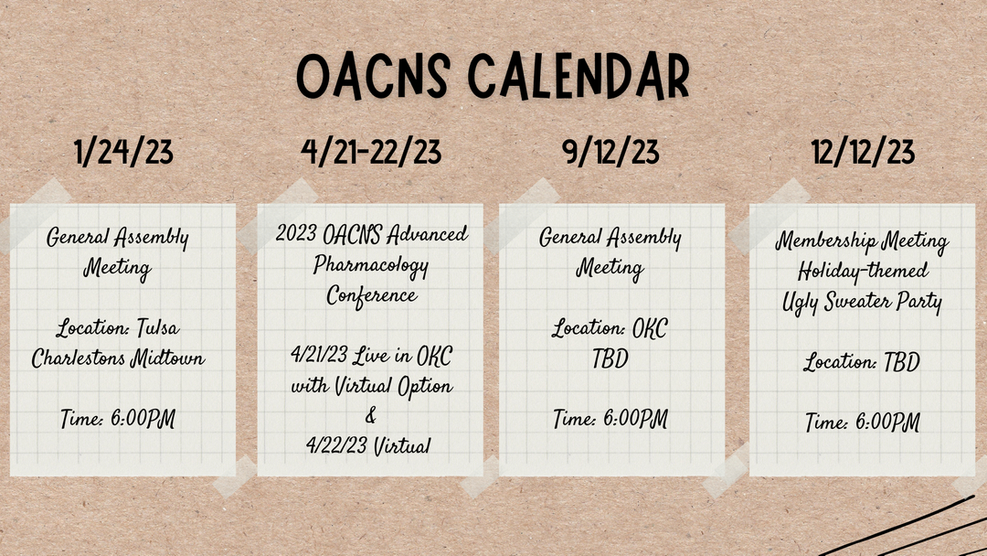 oacns's tweet photo. Attention OACNS Members! Save the Date(s)! 
#oacns #cnsinok #okc #tulsa #nacns #clinicalnursespecialist #nursesofinstagram #aprns #dnpsofinstagram #phdsofinstagram #nurseexcellence #nursing #quotestagram #oklahoma https://t.co/IM24vbJbtN