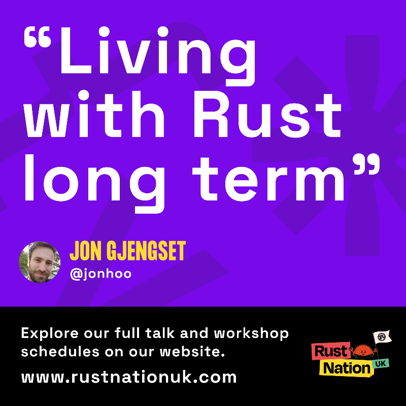 RustNationUK's tweet photo. Rust Nation is the UK’s first conference dedicated to the Rust Language. We are proud and excited to host talks, tutorials and workshops from prominent members of the community.