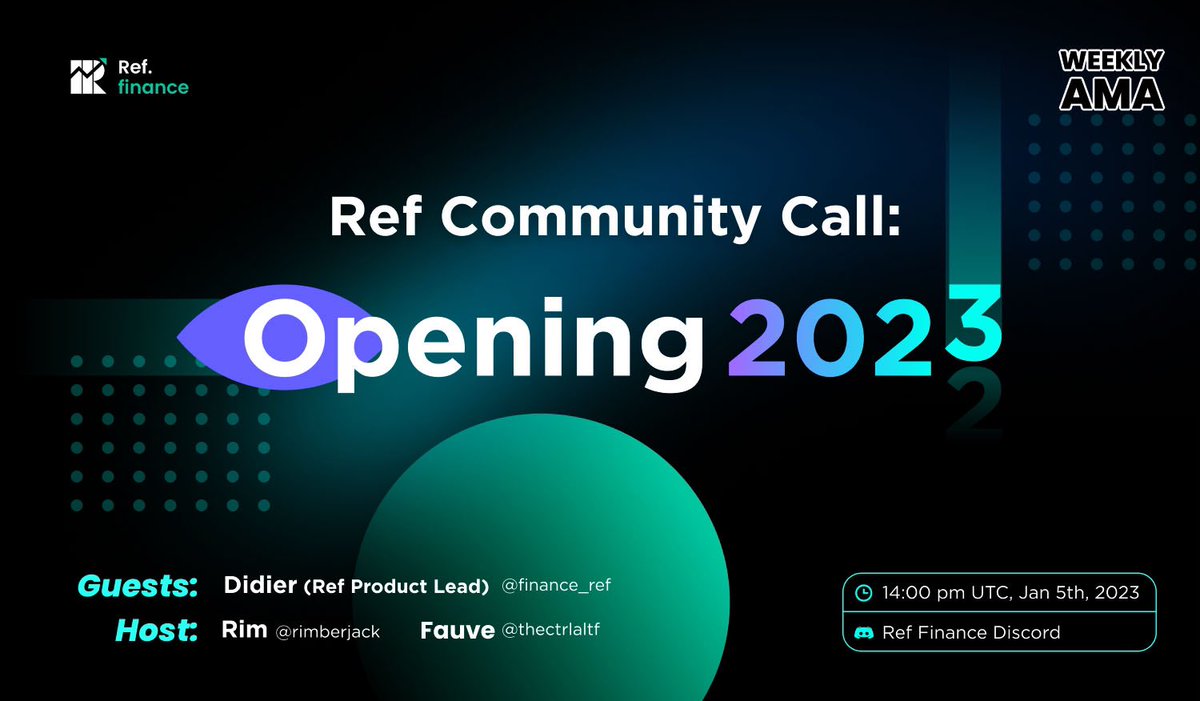 rhea_finance's tweet photo. 🍾Starting 2023, we will hold a community call to open the floor to You! 🍾

Bring your questions for Ref, the product, trading, farming, product and strategy ideas! 🎤🎙

$REF rewards will be given for top questions and feedbacks.

🗓Thursday 2PM UTC
📍https://t.co/NtrVlwWl8Z https://t.co/UO42f8yAtw
